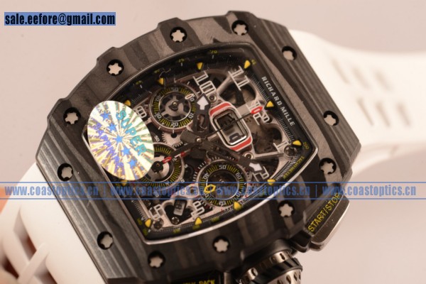 1:1 Clone Richard Mille RM11-03 Carbon Fiber Miyota 6T51 Automatic Skeleton Dial White Rubber Strap (KV)